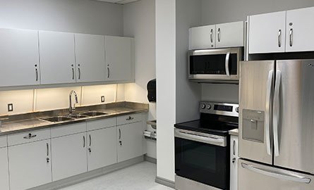 Interior photo of the Hub's kitchen